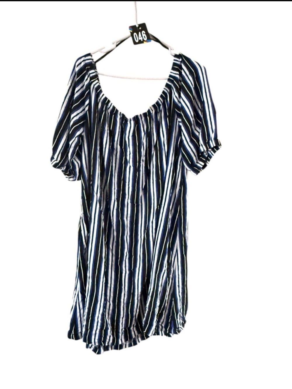 City Chic Navy & White Striped Puff-Sleeve Mini Dress - Picture 9 of 9
